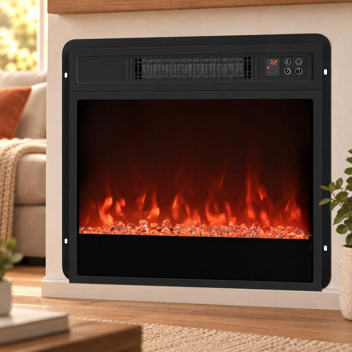 Airfind 5000 BTU 18-Inch Electric Fireplace Insert featuring Remote Control and Brightness, Metal Tempered Glass PP Frame, Black