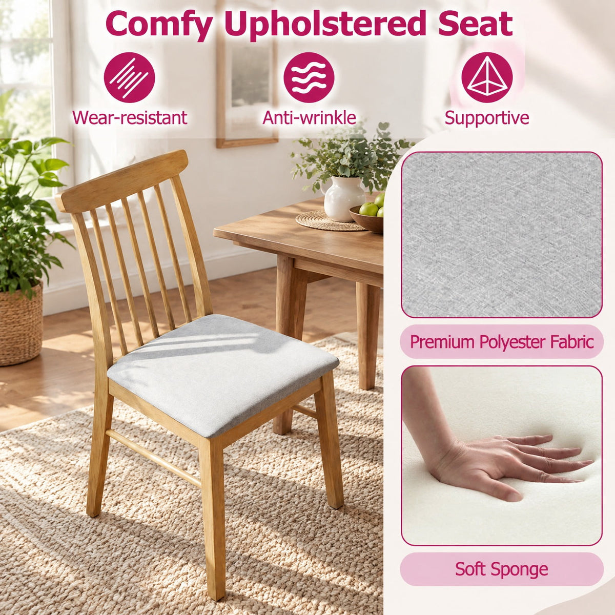 Airfind Dining Chairs Set of 4 Fabric Upholstered Kitchen Armless Chairs with Rubber Wood Frame, 330 lbs Capacity, 18 x 21 x 36 Footprint