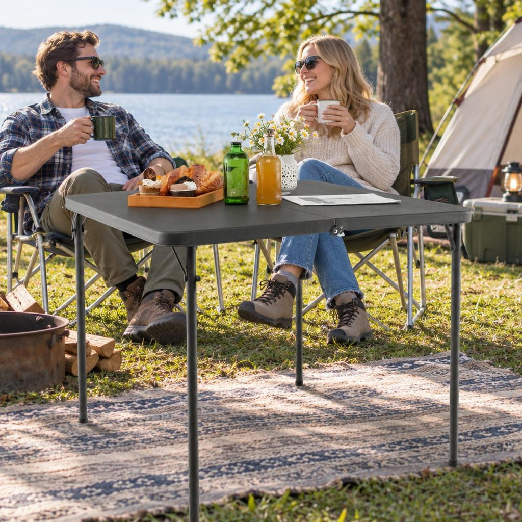 Airfind Folding Camping Table with All-Weather HDPE Tabletop and Rustproof Steel Frame, 330 lbs Capacity, HDPE Steel Frame, Gray
