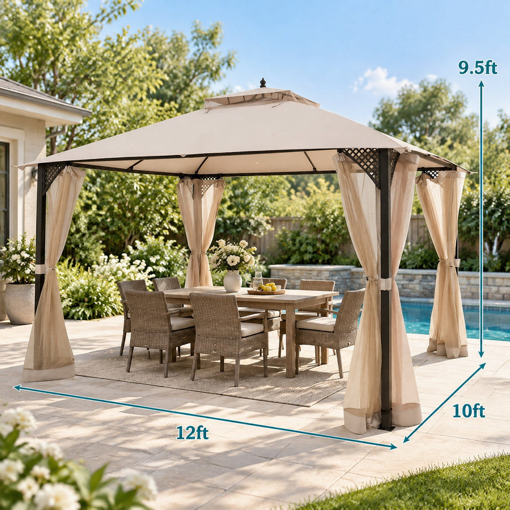 Airfind 12 x 10Outdoor Double Top Patio Gazebo, Polyester steel Frame, 12 x 10 x 9.5 Footprint, Beige