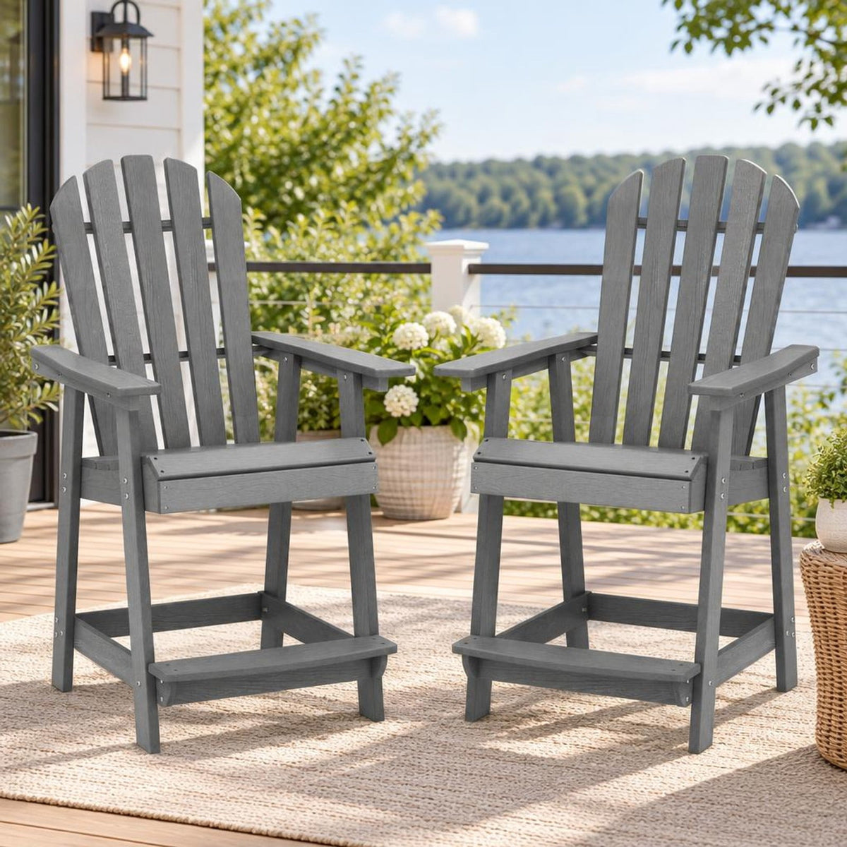 Airfind HDPE Patio Lounge Chair with Armrests and Footrest and Faux Wood Grain Finish for Indoor and Outdoor Backyard Use, Gray
