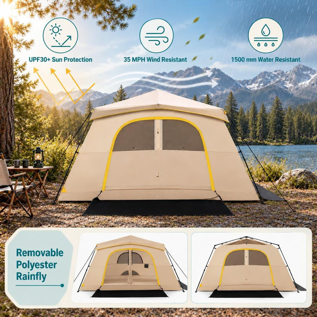 Airfind 10 Person Instant Cabin Camping Tent with Rainfly 13 ft x 9 ft Portable Large Family Tent, Coffee