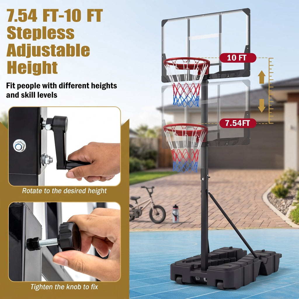 Airfind Foldable Portable Basketball Hoop System, 7.54-10 ft Stepless Height Adjustable with 44 Inch Shatterproof PC Backboard and Fillable Base for Indoor, Black