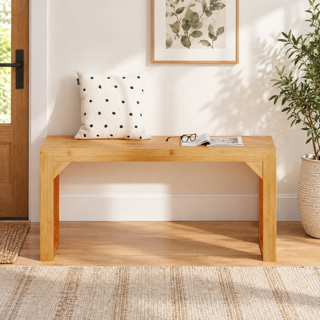 Airfind Bamboo Dining Bench Long Entryway Bench Indoor Outdoor Solid Wood Bench, 660 LBS Capacity, Bamboo Frame, 36 x 13 x 17 Footprint, Natural