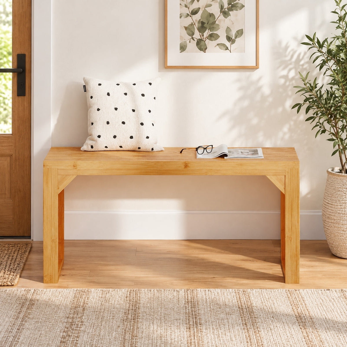 Airfind Bamboo Dining Bench Long Entryway Bench Indoor Outdoor Solid Wood Bench, 660 LBS Capacity, Bamboo Frame, 36 x 13 x 17 Footprint, Natural