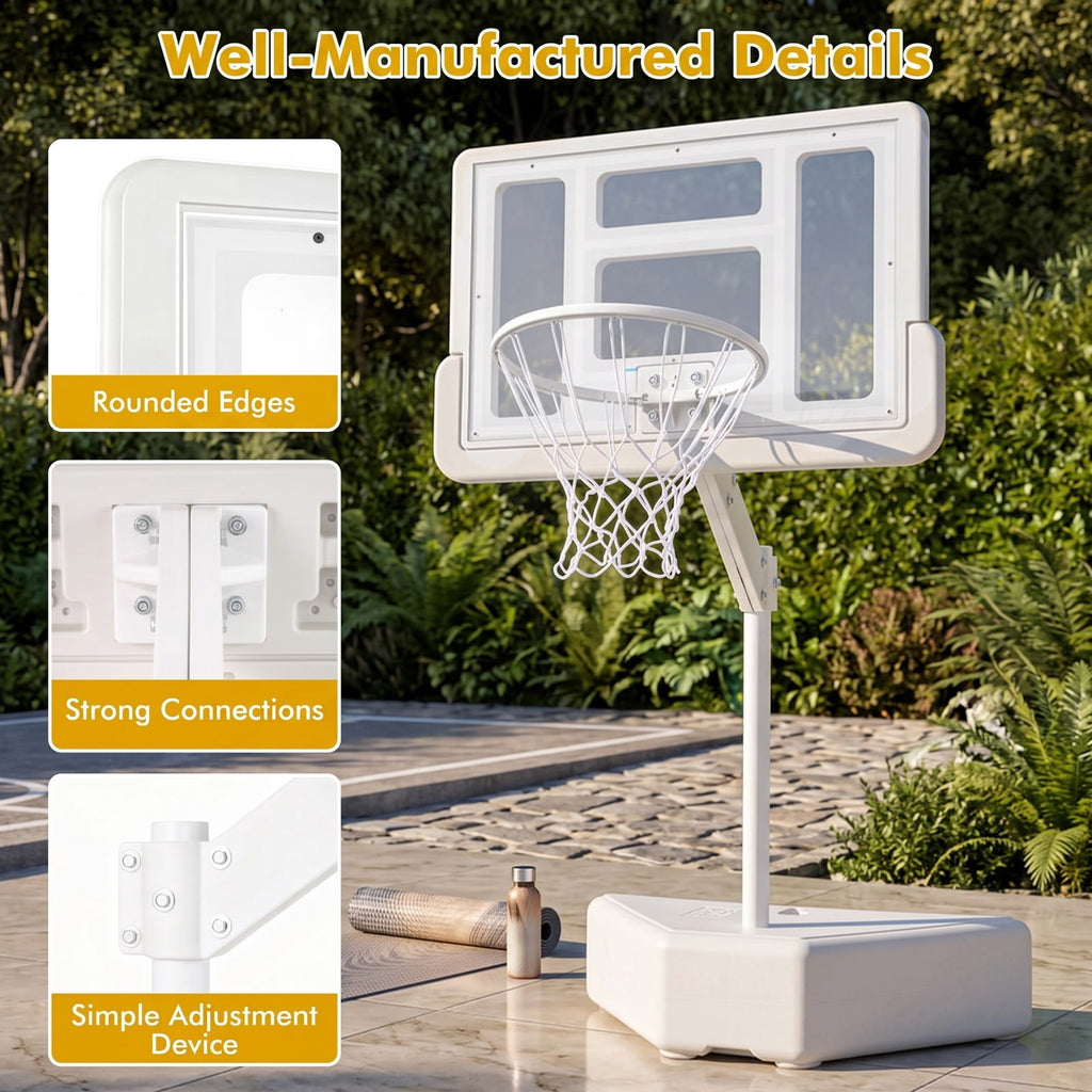 Airfind Poolside Basketball Hoop System, Adjustable Height Pool Basketball Set with 2 Water Balls and Pump, Metal PC Backboard for Swimming Pool Outdoor Family, White