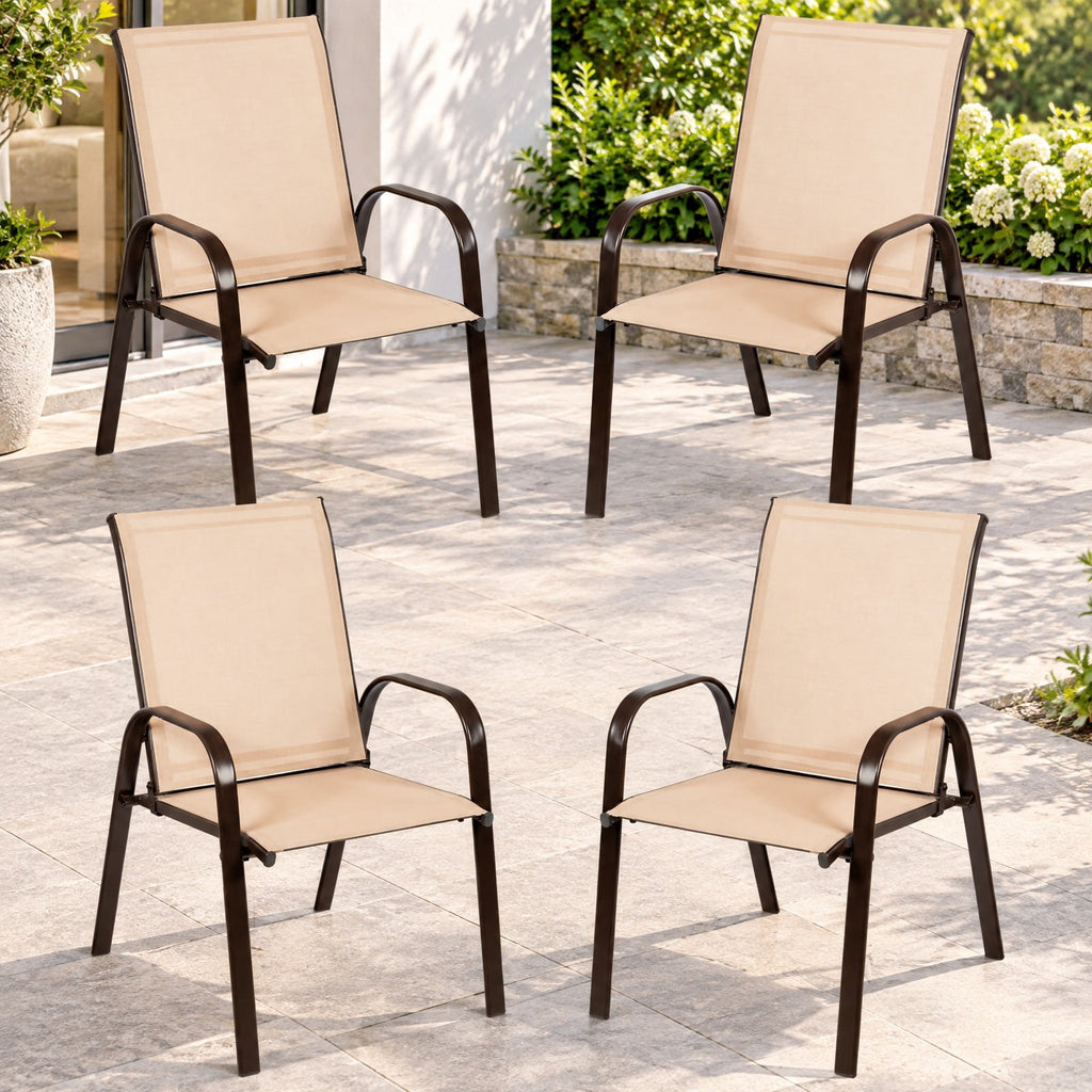 Airfind 2 Pcs Patio Chairs Outdoor Dining Chair with Armrest, 440 lbs Capacity, Steel fabric Frame, Beige