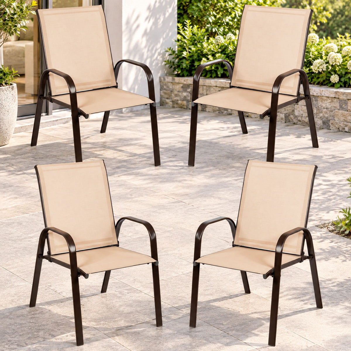 Airfind 2 Pcs Patio Chairs Outdoor Dining Chair with Armrest, 440 lbs Capacity, Steel fabric Frame, Beige
