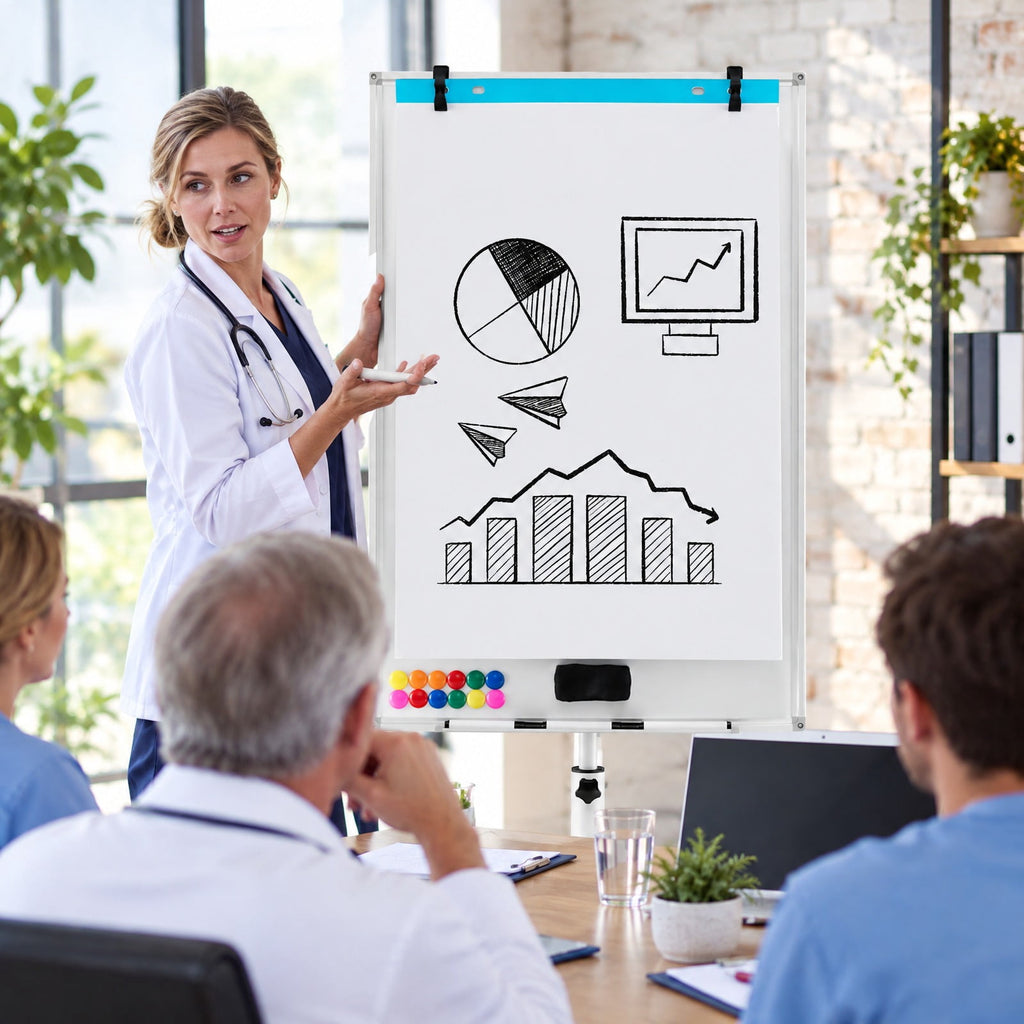 Airfind Height-Adjustable Mobile Whiteboard with Round Stand Paper Clips, Plastic Metal Frame, 26 x 24 x 52-75.5 Footprint, White
