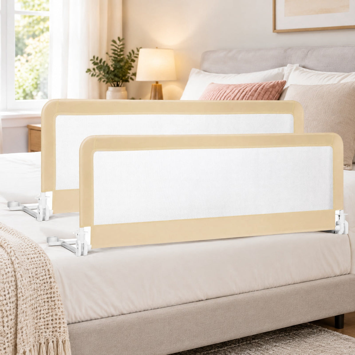 Airfind 59 Inch Folding Breathable Child Bed Rail Guard with Safety Strap, Metal Oxford Cloth Mesh with Metal Oxford Cloth Mesh Fabric, Unspecified