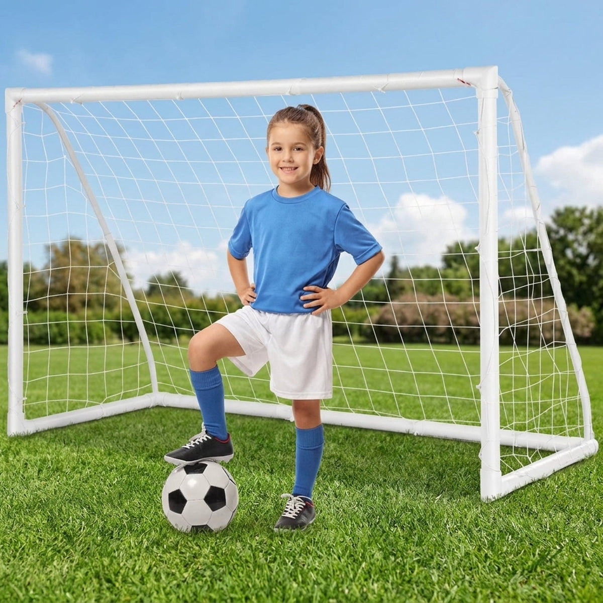 Airfind 6x4 Feet Outdoor Backyard Soccer Goal with Heavy-Duty UPVC Frame and Ground Pegs and Carry Bag and All-Weather Net for Kids Youth Practice Training, White