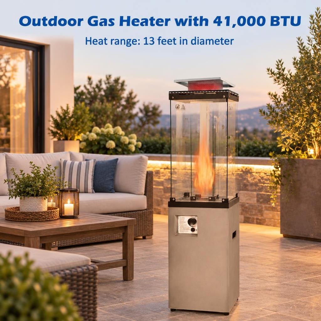 Airfind 41 000 BTU Propane Patio Heater with Metal Hood, 15.5 x 15.5 x 62 (L x W x H) Heat Output: 41 000 BTU Footprint, Gray