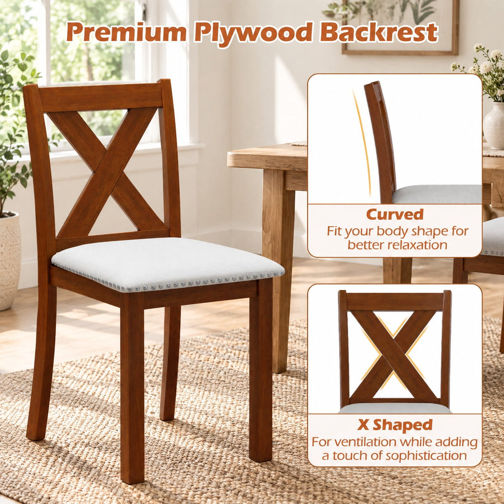 Airfind Wooden Dining Chair Set of 2 with Padded Seat and Curved Back, 420 lbs Capacity, Acacia Wood Plywood Linen Fabric Sponge Frame, Beige