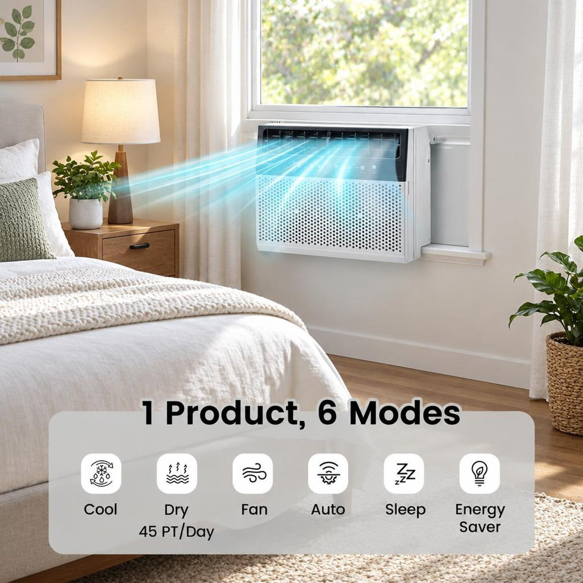 Airfind 12000 BTU Window Air Conditioner with Remote, 6 Modes, Sleep Timer, Washable Filter, for Rooms up to 600 Sq Ft, White