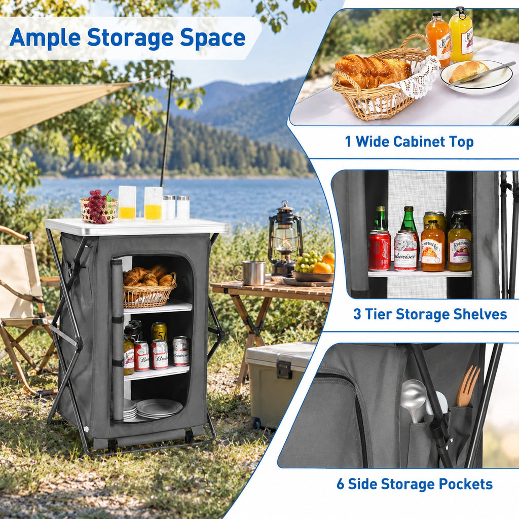 Airfind Folding Camping Storage Cabinet with 3 Shelves and Carry Bag, 33 lbs Weight capacity of each shelf: 11 lbs L: Capacity, Gray