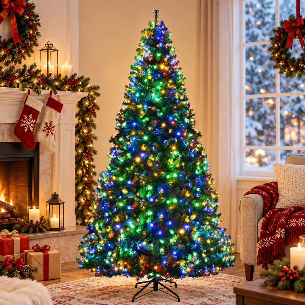 Airfind Artificial Premium Hinged Christmas Tree-9 Feet, PVC Frame, 0.9in x 1.6in x 2in Footprint, Green Adapter: UL-certified