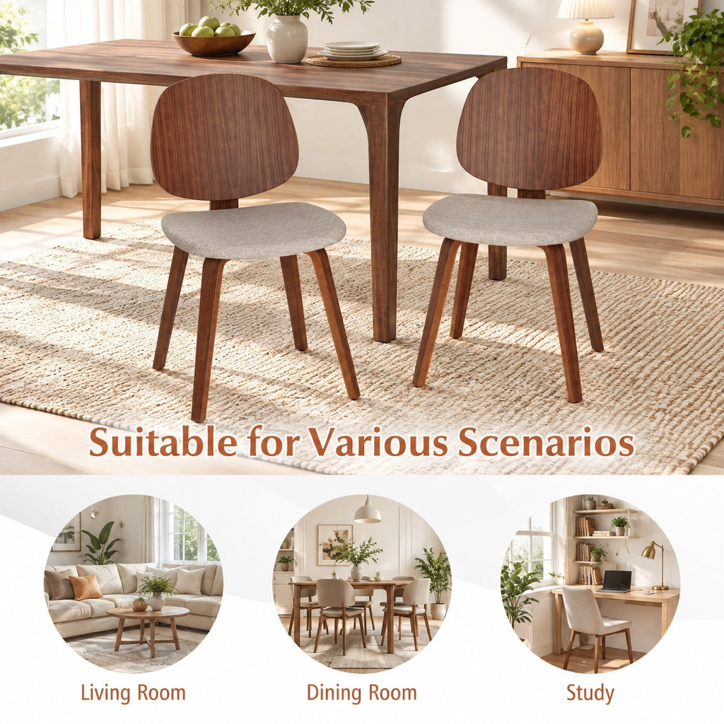 Airfind Wooden Dining Chair Set of 2 with Bentwood Frame and Padded Seat, 330 lbs Capacity, Bentwood Frame, 19in x 20in x 32in Footprint, Walnut