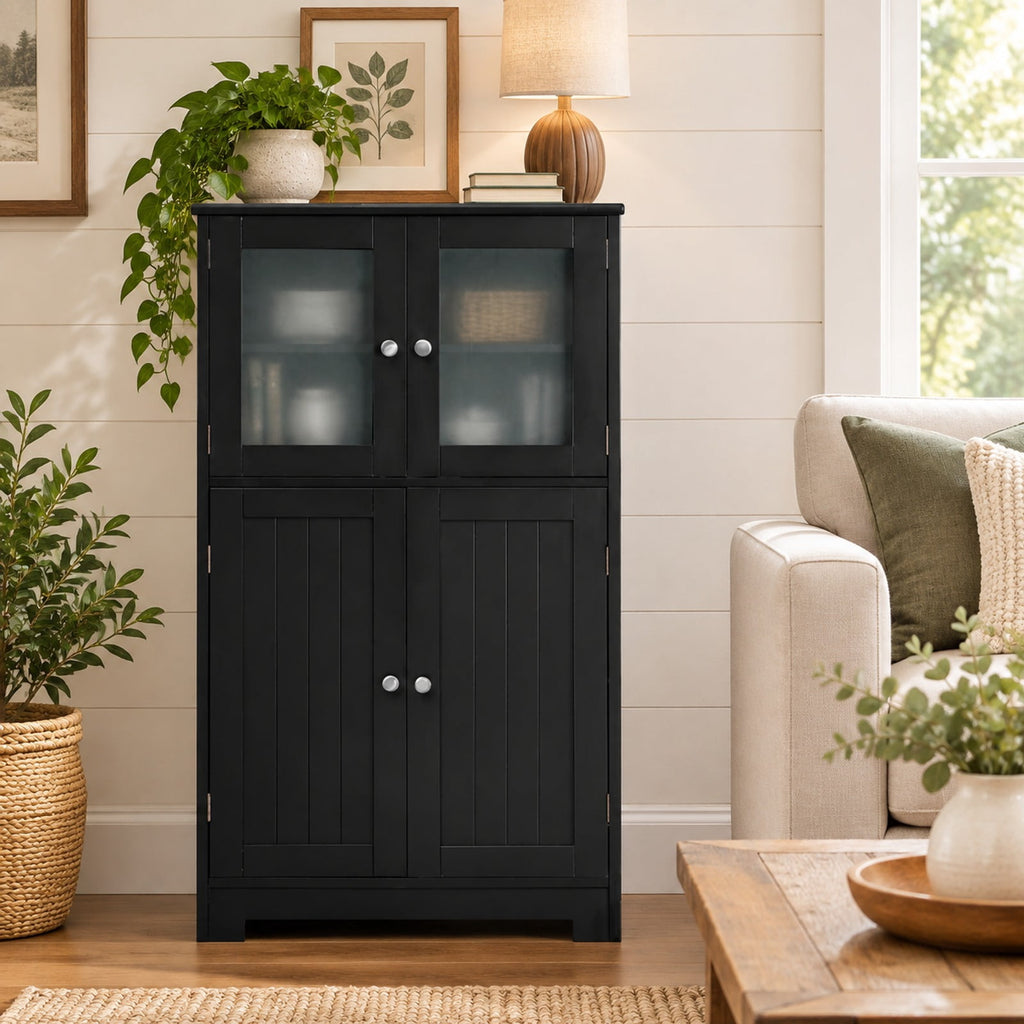 Airfind Bathroom Floor Storage Locker Kitchen Cabinet with Doors and Adjustable Shelf, MDF Frame, 23 x 12 x 43 inch Footprint, Black