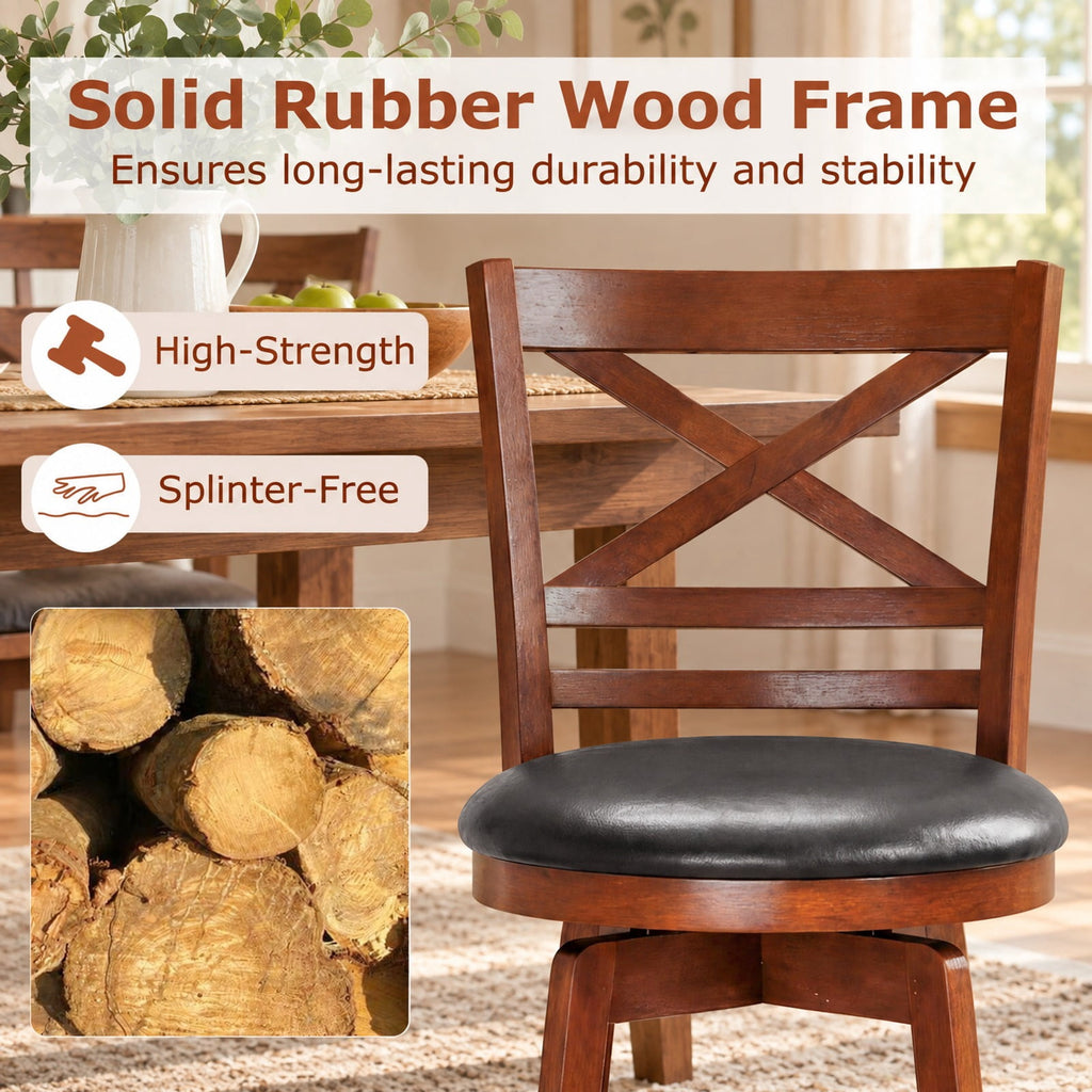 Airfind Swivel Barstools Set of 2 with Backrest and Footrest-29 Inches, 350 lbs Capacity, Rubberwood PU MDF Sponge Frame, Antique Walnut + Black