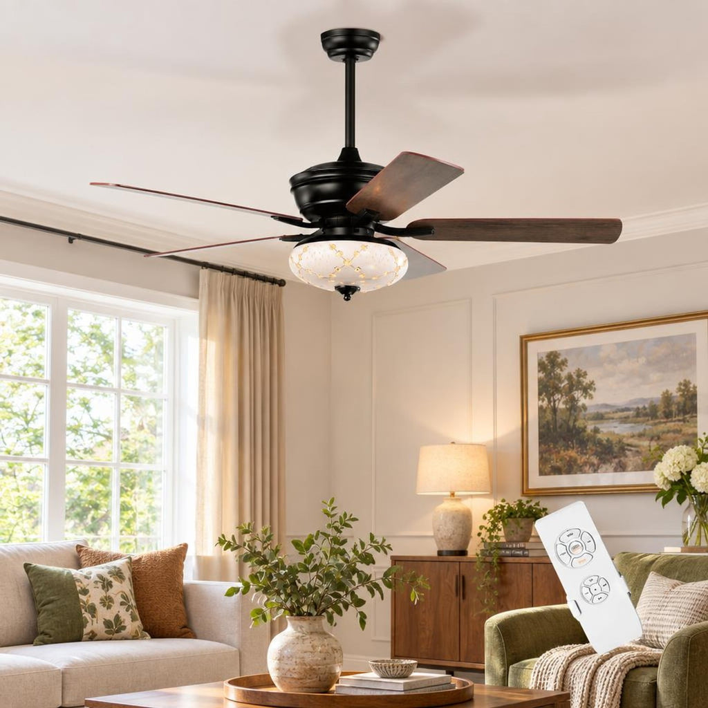 Airfind 52 Inch Ceiling Fan with 3 Wind Speeds and 5 Reversible Blades, Steel PC MDF Frame, Size 52 Inch (dia.) Length of Downrods: 5 Inch/1, Black