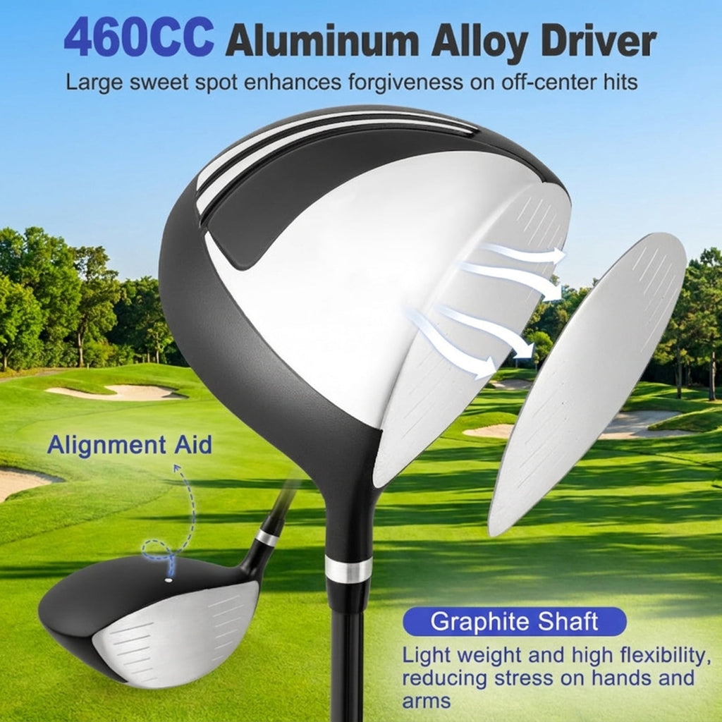 Airfind Right-Handed Golf Club Set for Adults with 11 Pieces Including a Titanium Driver and Stainless Irons Plus Putter and Premium Stand Bag as a Complete Golf Club Set, Dark