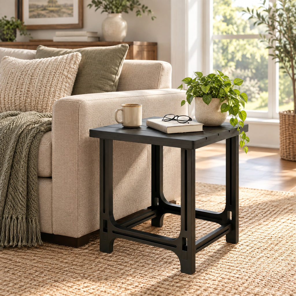 Airfind 18 Inch Outdoor Adirondack Side Table with Slatted Surface, 315 lbs Capacity, HDPE Frame, 18.5 x 18.5 x 18.5 Footprint, Black