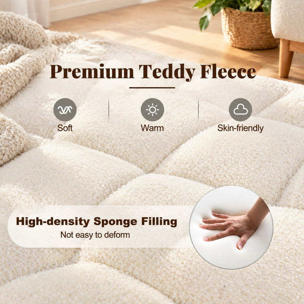 Airfind Teddy Fleece Armless Office Chair Makeup Vanity Chair, 250 lbs Capacity, Metal Teddy Fleece Sponge Nylon Frame, White