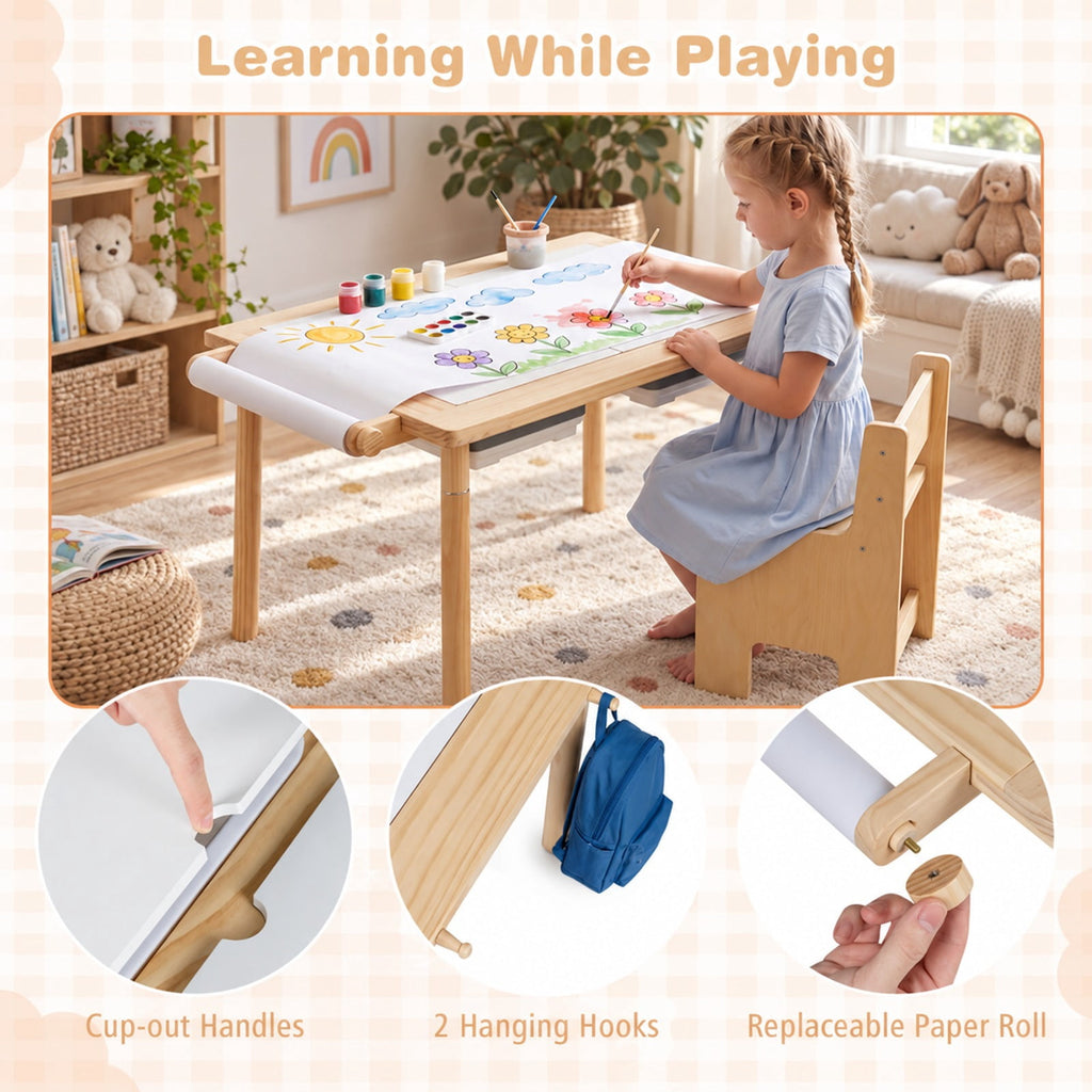 Airfind Kids Sensory Table Set with Adjustable Height and 2 Storage Bins, 165 lbs Capacity, Pine Wood Plywood Engineered Wood Frame, Natural