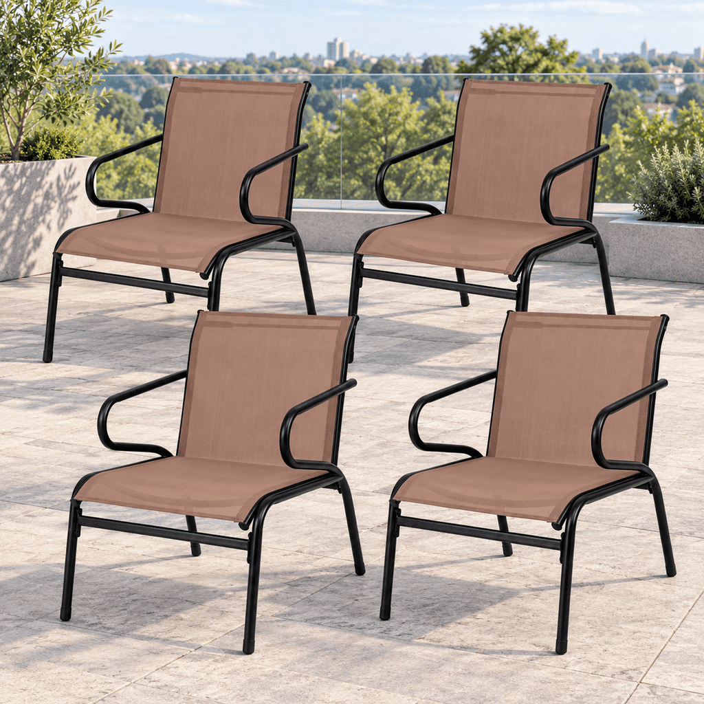 AIRFIND Patio Chairs Set of 4 with Fabric Seats, Curved Armrests, Metal Frames and Non-Slip Foot Pads, 330 lb Capacity Each, Coffee and Black