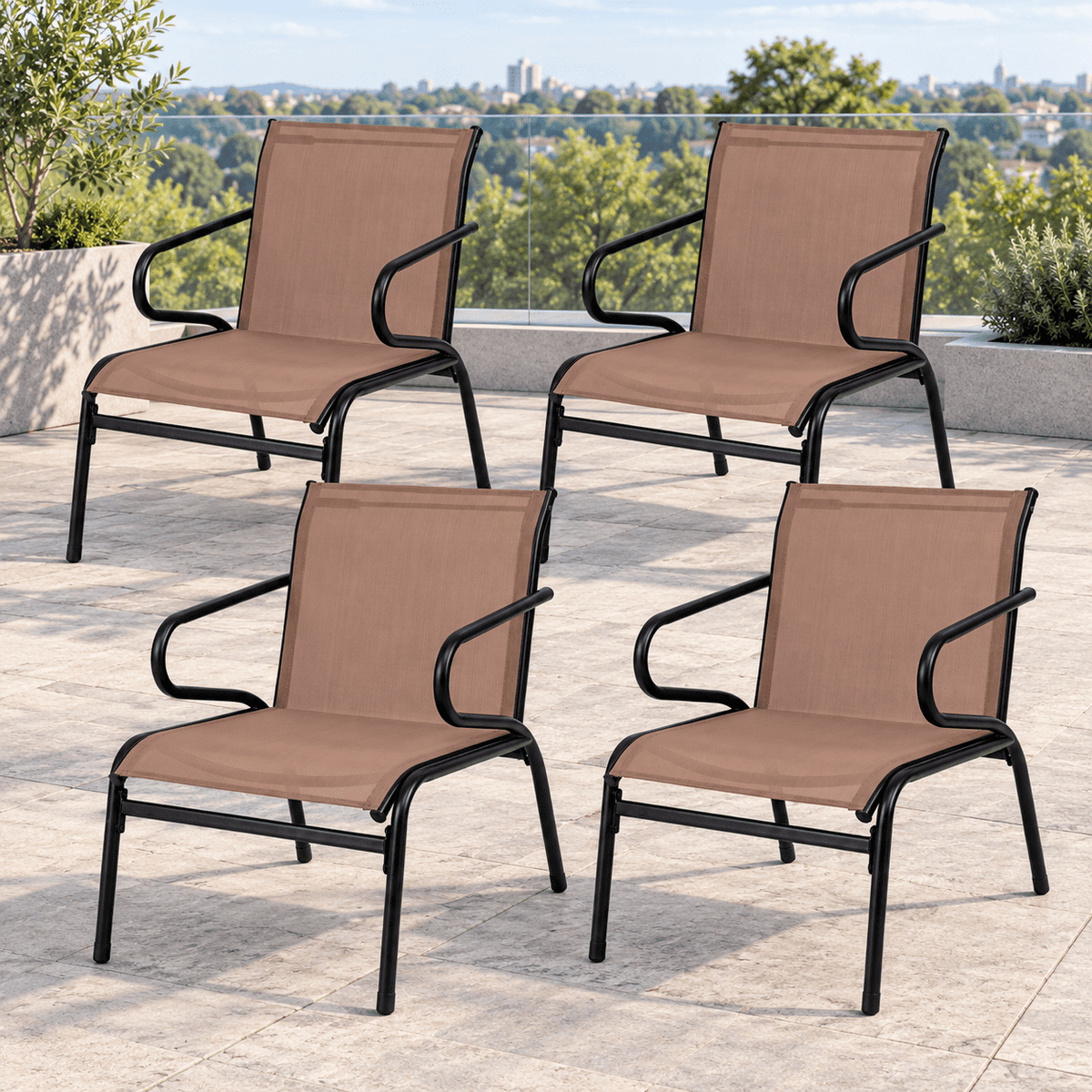 AIRFIND Patio Chairs Set of 4 with Fabric Seats, Curved Armrests, Metal Frames and Non-Slip Foot Pads, 330 lb Capacity Each, Coffee and Black