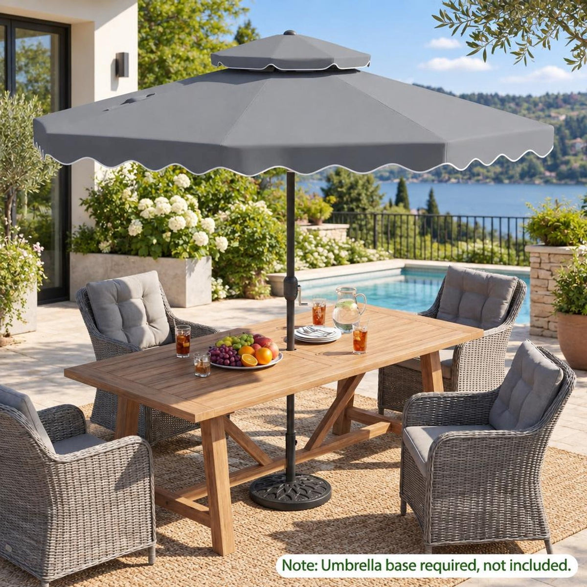 Airfind 9 Feet Patio Umbrella with Push Button Tilt and Crank, Polyester Fabric Metal Frame, 9 x 8.1 ft Footprint, Gray