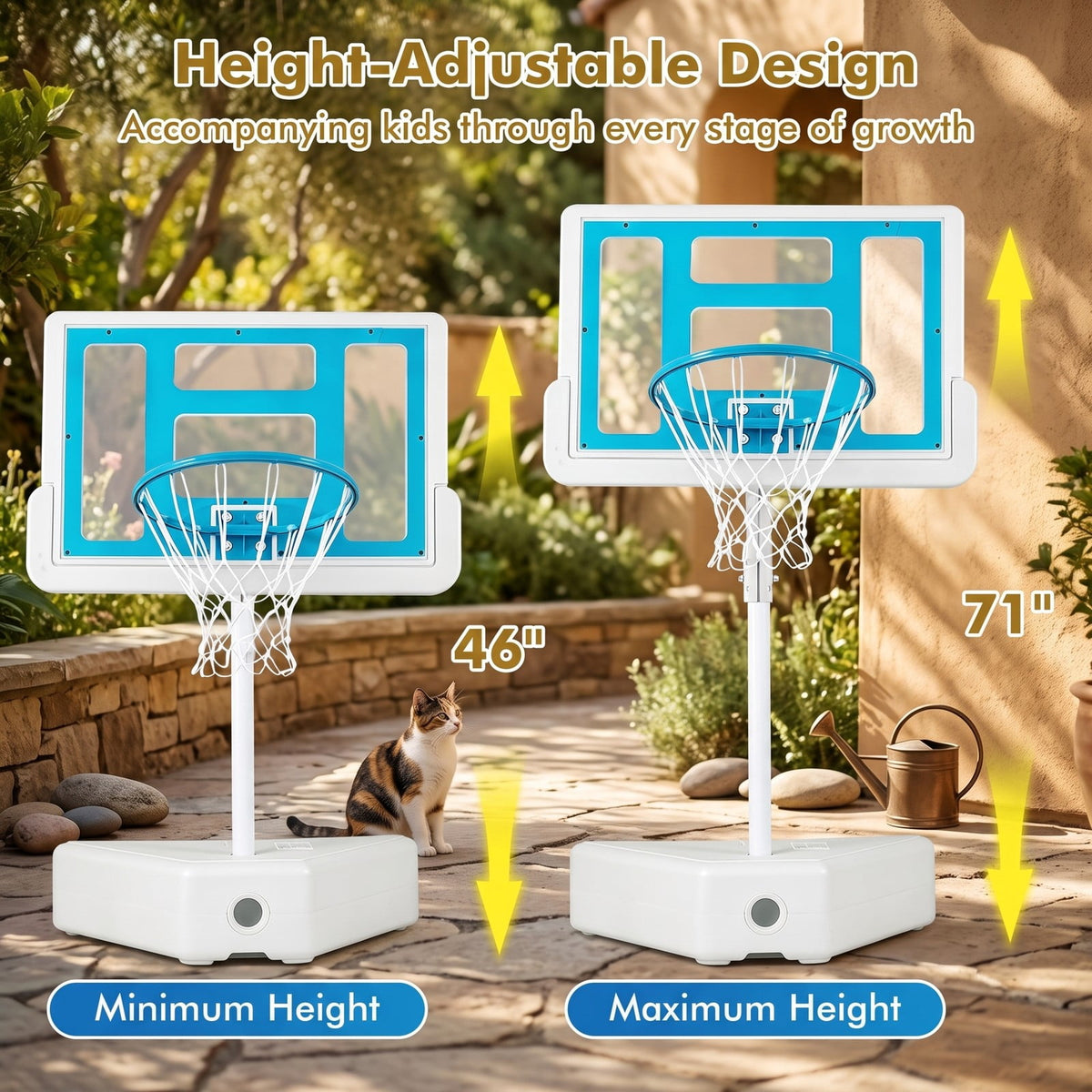 Airfind Poolside Basketball Hoop System, Adjustable Height Pool Basketball Set with 2 Water Balls and Pump, Metal PC Backboard for Swimming Pool Outdoor Family, Blue