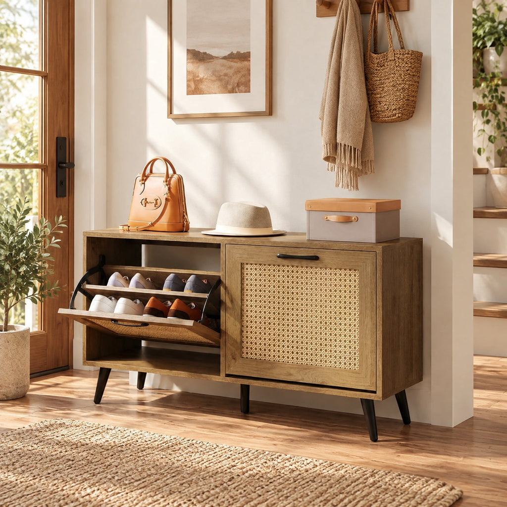 Airfind Modern Freestanding Shoe Cabinet with 2 Flip Drawers and Adjustable Shelves for Entryway, 110 lbs Capacity, Engineered Wood Metal Frame