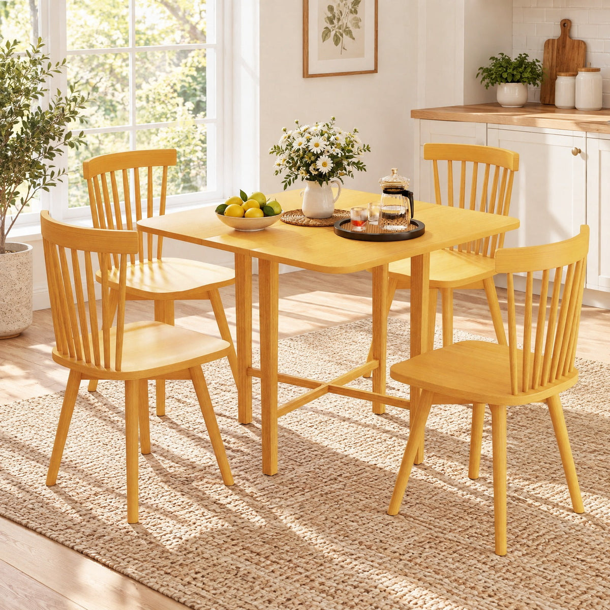 Airfind Foldable Dining Table for 2-4 People with Rubber Wood Legs for Small Space, 180 lbs Capacity, Rubber Wood MDF Frame, Natural