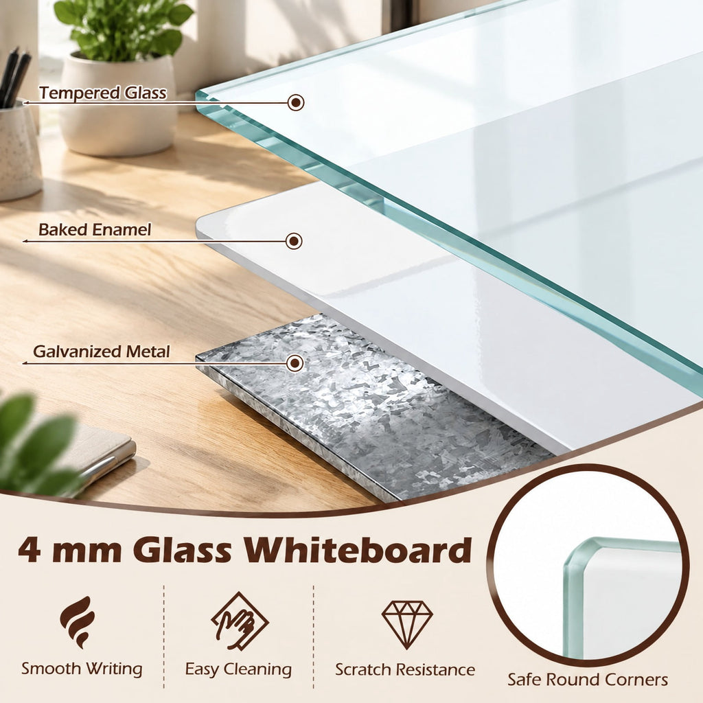 Airfind 36 x 24 Inches Glass Whiteboard with Eraser and Removable Tray, Tempered Glass Galvanized Metal Frame, 36 x 24 x 0.16 Footprint, White