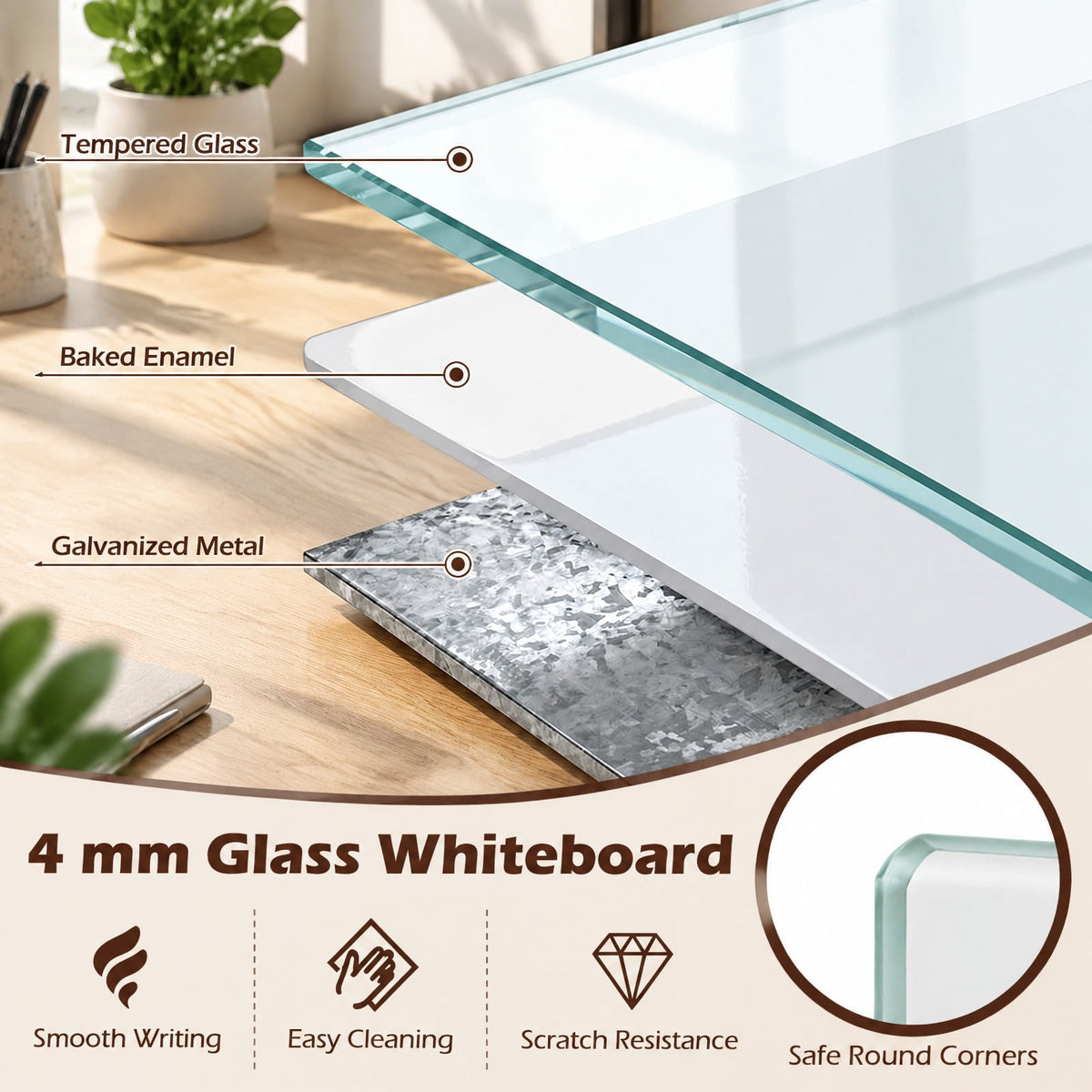 Airfind 36 x 24 Inches Glass Whiteboard with Eraser and Removable Tray, Tempered Glass Galvanized Metal Frame, 36 x 24 x 0.16 Footprint, White