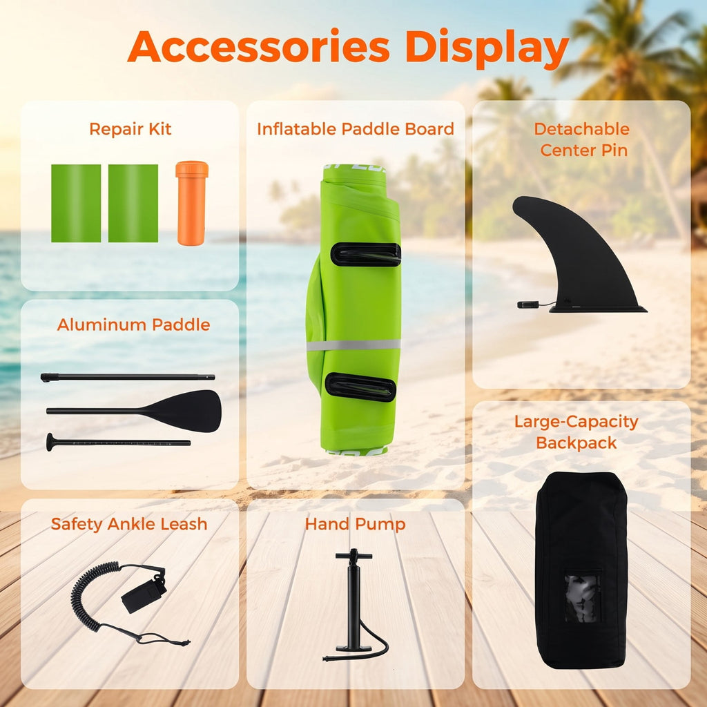 Airfind Inflatable Stand Up Paddle Board with 3 Fins and Telescoping Aluminum Paddle for Beginners and Seasoned Paddlers, Green and Yellow