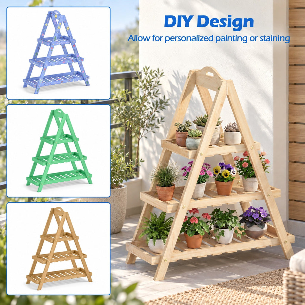 Airfind 3-Tier Plant Stand Flower Pot Display Shelf, Shelf 11 lbs Total Capacity, Fir Wood Frame, 23 x 10 x 28.5 Footprint, Natural
