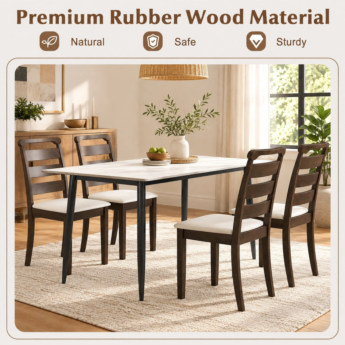 Airfind Polyester Upholstered Wooden Dining Chair Set of 2, Chair 400 lbs Capacity, Rubber Wood MDF Sponge Polyester Fabric Frame, Walnut