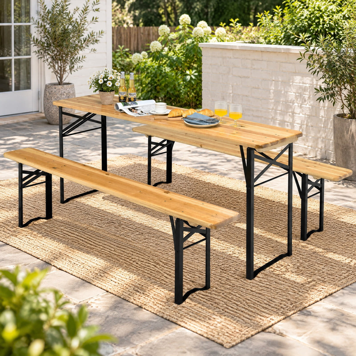Airfind 3 Pieces Folding Wooden Picnic Table Bench Set, 660 lbs Capacity, Iron Fir Wood Frame, 70 x 18 x 29.5 Footprint