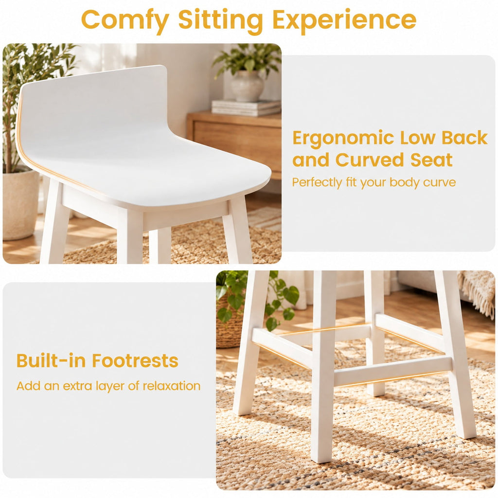 Airfind 24.5 Inch Swivel Wooden Bar Stools Set of 2 with Rubber Wood Legs and Low Back, 350 lbs Capacity, Rubber Wood Plywood Frame, White