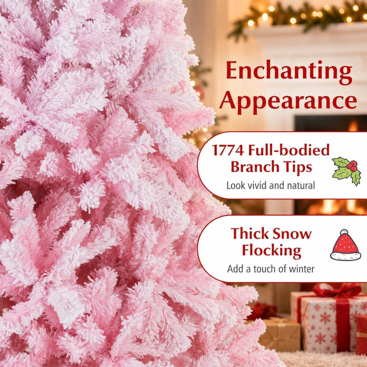 Airfind 2025 New Artificial Christmas Tree with Folding Metal Stand and 456 Branch Tips-8 FT, Pink, Diameter of Stand 16in 18in 20in 22in