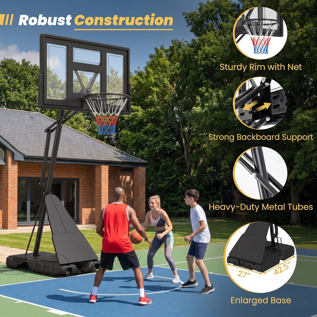 Airfind Tool Free Basketball Goal System with 7.7 to 10 Foot Hand Crank Adjustable Height Shatterproof Backboard and Fillable Base for Backyard, Black