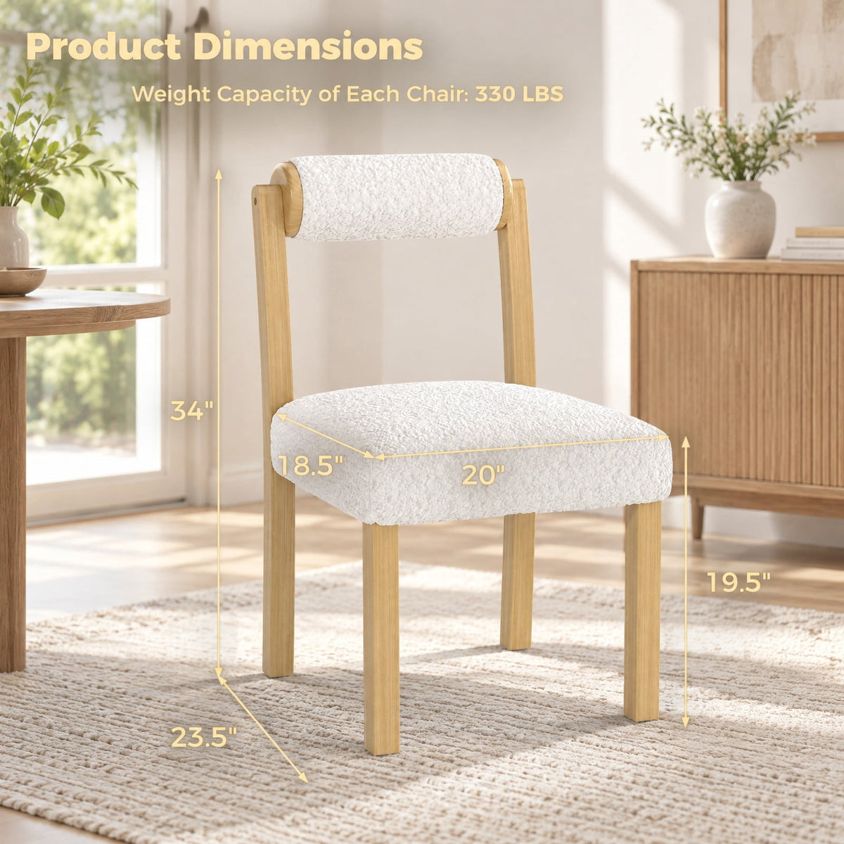 Airfind Wooden Dining Chair with Rubber Wood Frame and Cylinder Back Set of 2, 330 lbs Capacity, 20 Inch x 23.5 Inch x 34 Inch Footprint, White