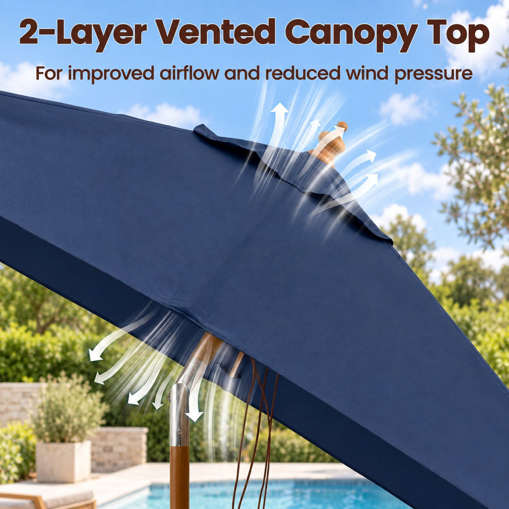 Airfind 7 Feet Outdoor Rectangular Patio Umbrella with 3 Adjustable Heights, Fabric Hardwood Bamboo Frame, 7 x 5.5 x 7.7 ft Umbrella Footprint