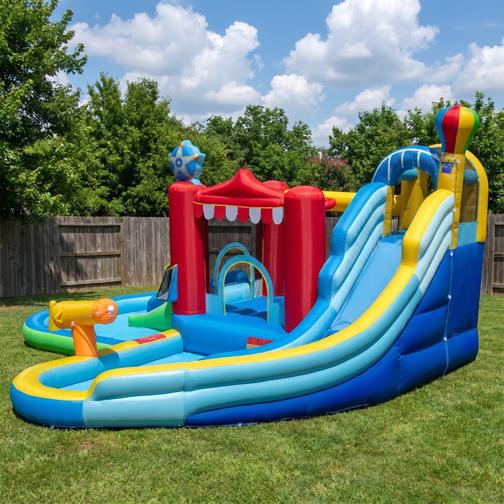 Airfind Inflatable Water Park with Splash Pool, Water Cannon, Basketball Rim and 50 Ball Pit, 188in x183in x102in Bounce House for Birthday Parties Kids 3-12