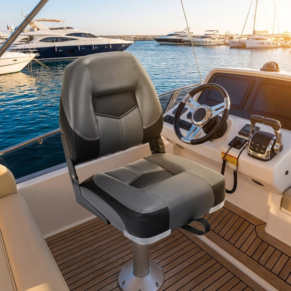Airfind Set of 2 Folding Low Back Fishing Boat Seats with 4.3 Inch Padding and Stainless Steel Screws, Weatherproof Marine Seats, Black