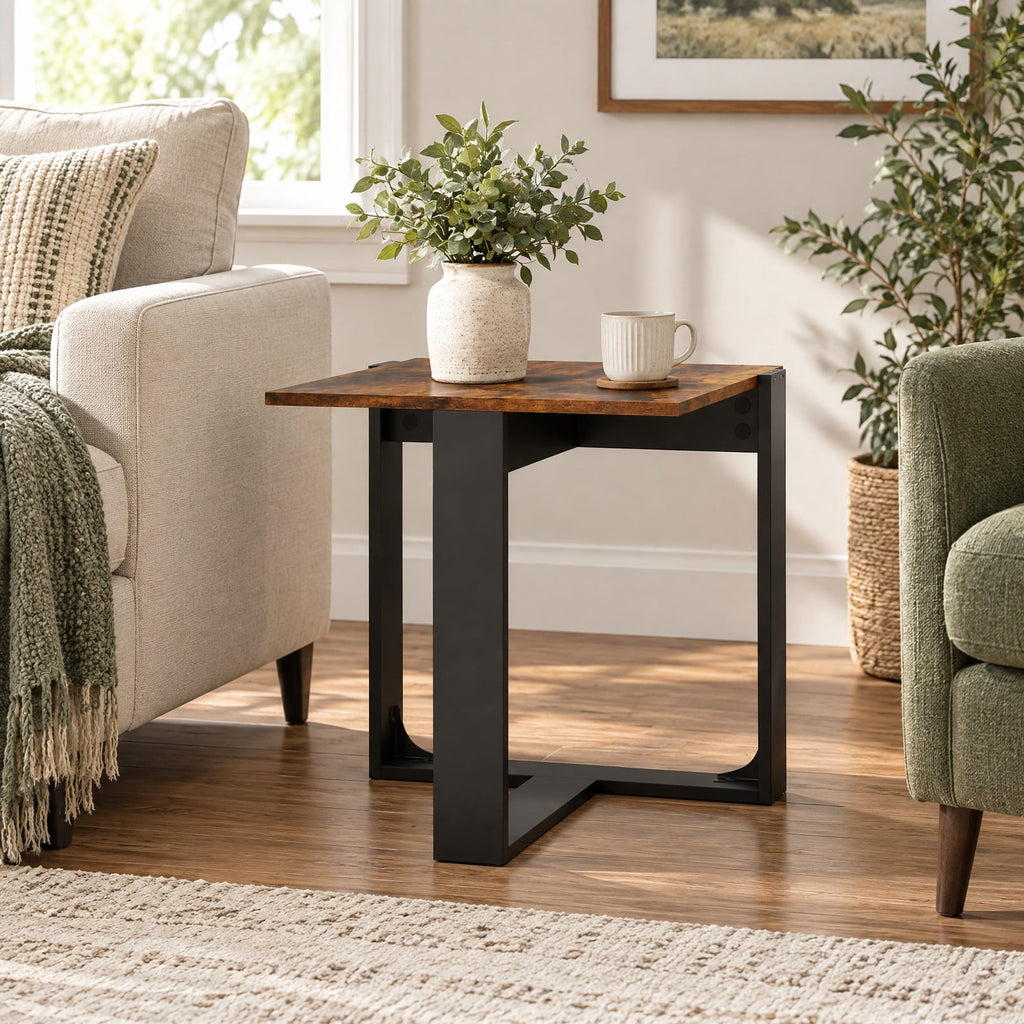 Airfind Industrial Sofa End Table with Metal Frame-1, 110 lbs Capacity, Engineered Wood Metal Frame, 20 x 20 x 20 Footprint, Rustic Brown Black