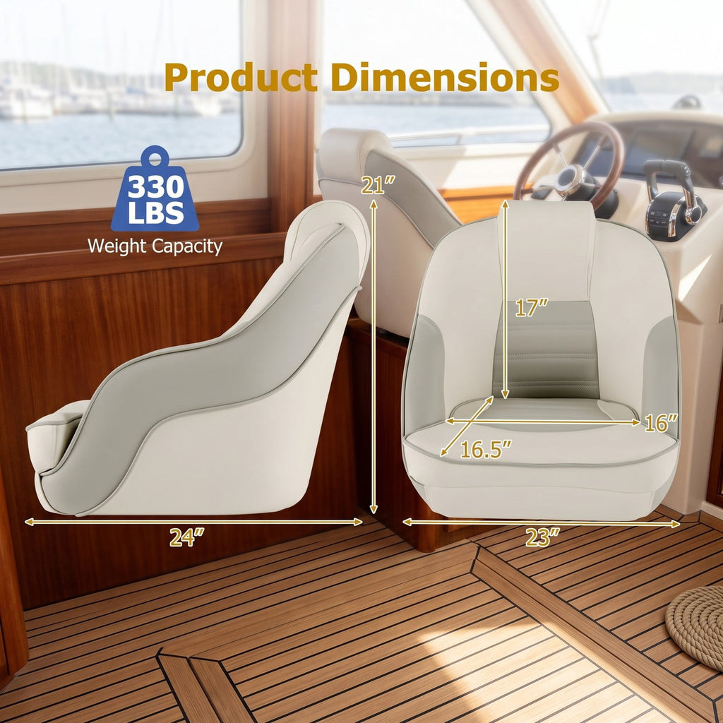 Airfind Captain Bucket Boat Seat with Padded Headrest and Wrap Around Support for Cabin and Sightseeing Boats, White and Gray