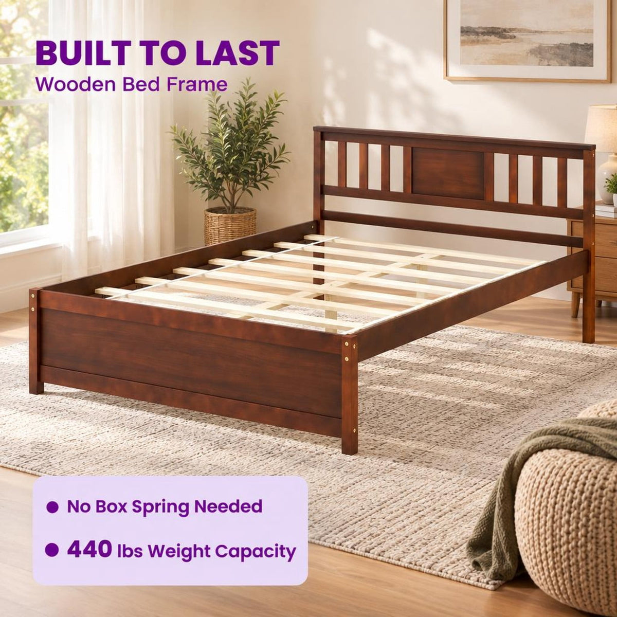 Airfind Wooden Platform Bed with Headboard and Wood Slat Support, 440 lbs Capacity, Pine Wood MDF Plywood Twin Frame, Wood